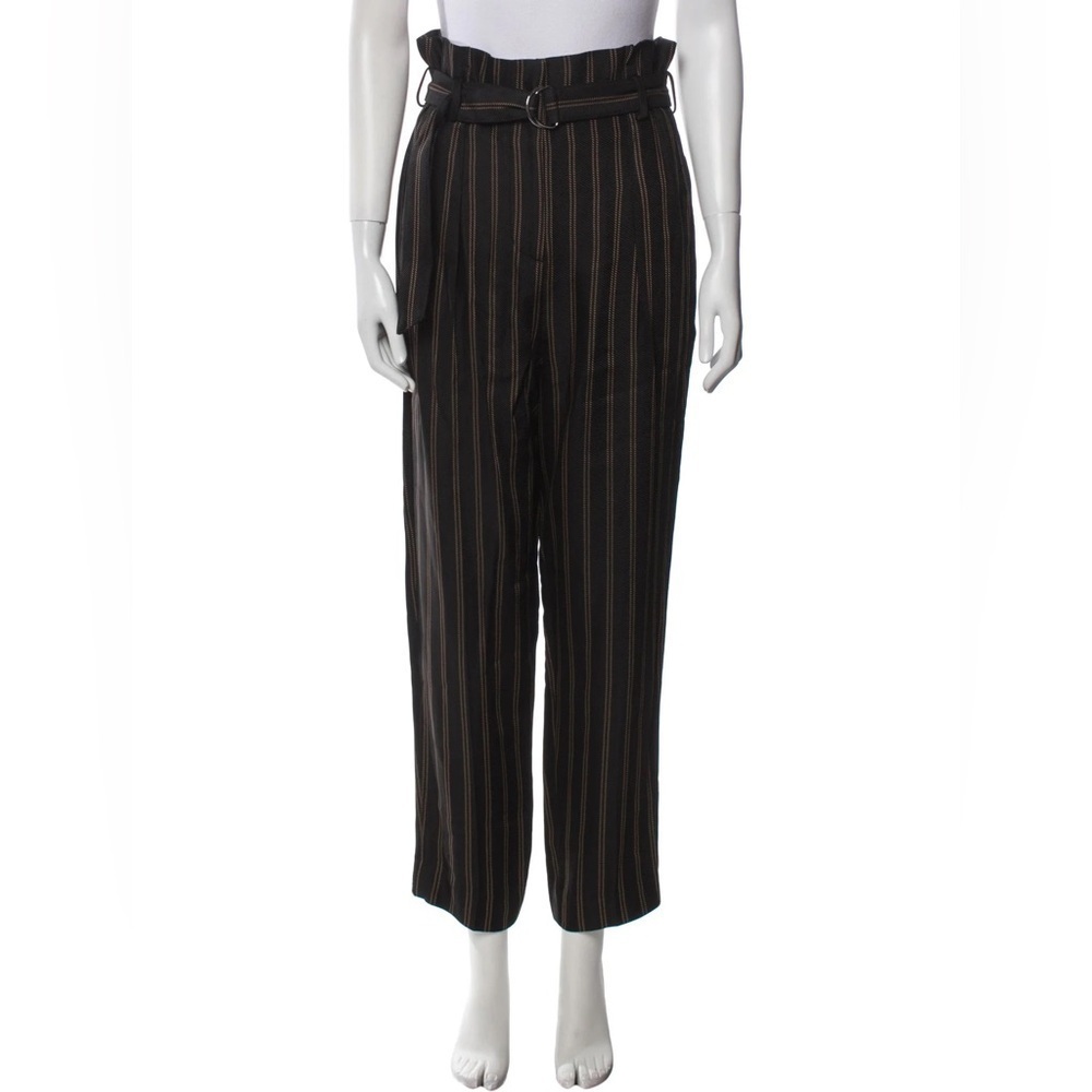3.1 Phillip Lim black brown stripe paperbag high waist belted wide leg pants 10